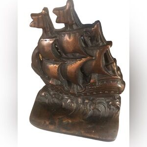 Set of 2 VTG Cast Iron Bookends Old World Ships 6X4.5 Library Den Decor Books